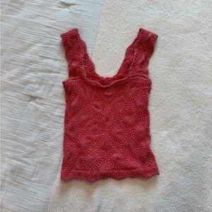 Free People Red Textured Lace Blouse